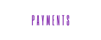 the word payments in purple on a black background